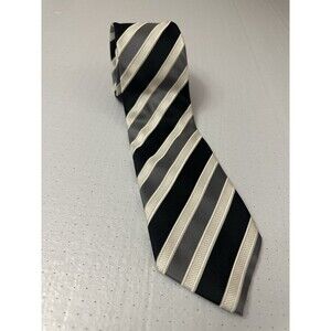 Donald J Trump Signature Collection 100% Silk Tie Black White Gray Stripe 61.5"L